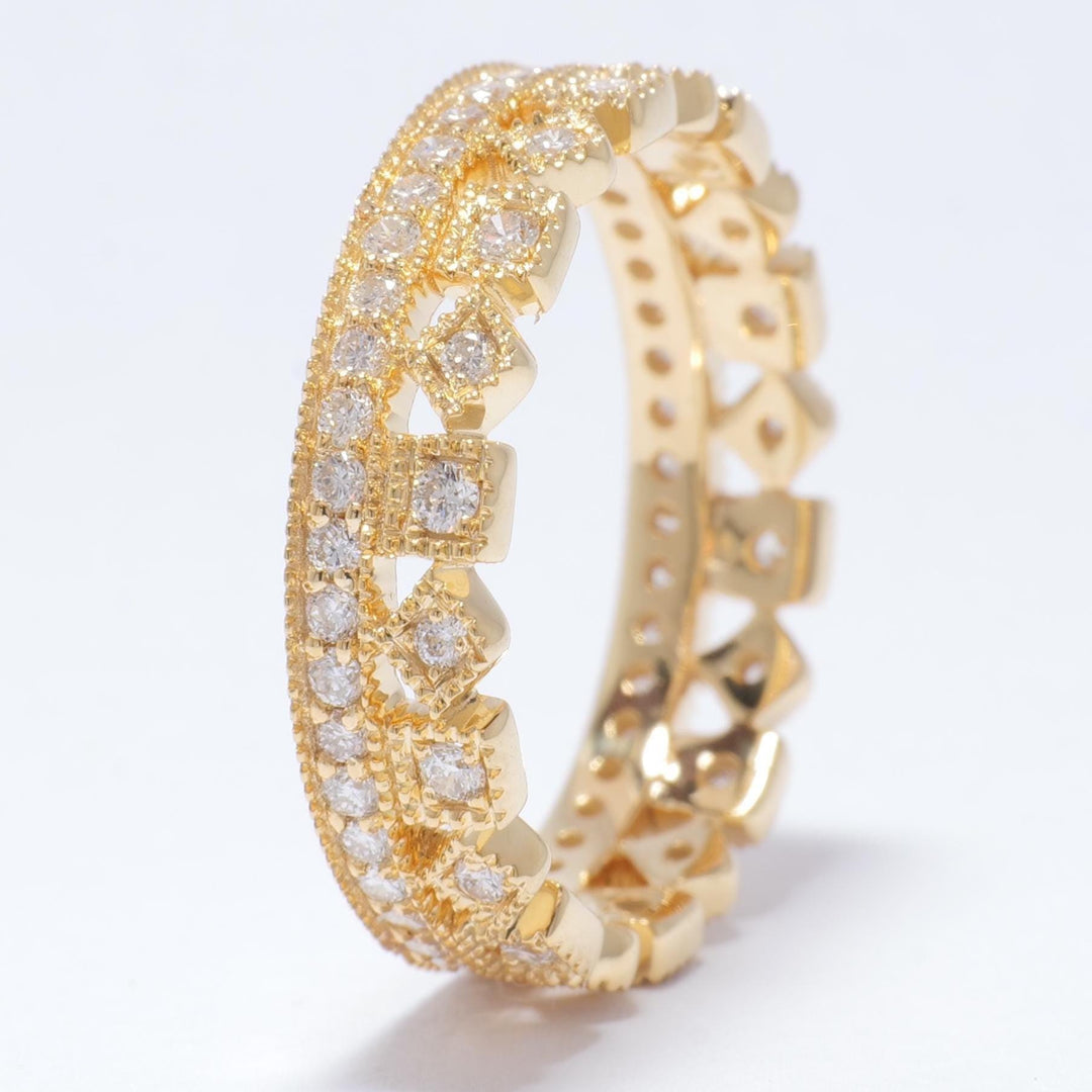 Crown Natural Diamond Eternity Band Ring: 14k Solid Gold Regal Stackable Jewellery, Certified Jewelry