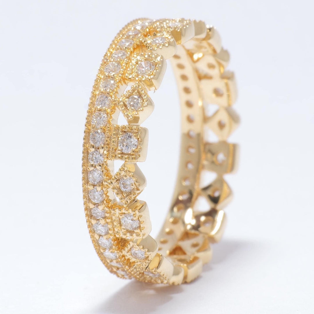Crown Diamond Ring, 14k Solid Gold, Eternity Band Ring, Natural Diamonds, Regal Stackable Ring, Proposal Ring, Gift For Her