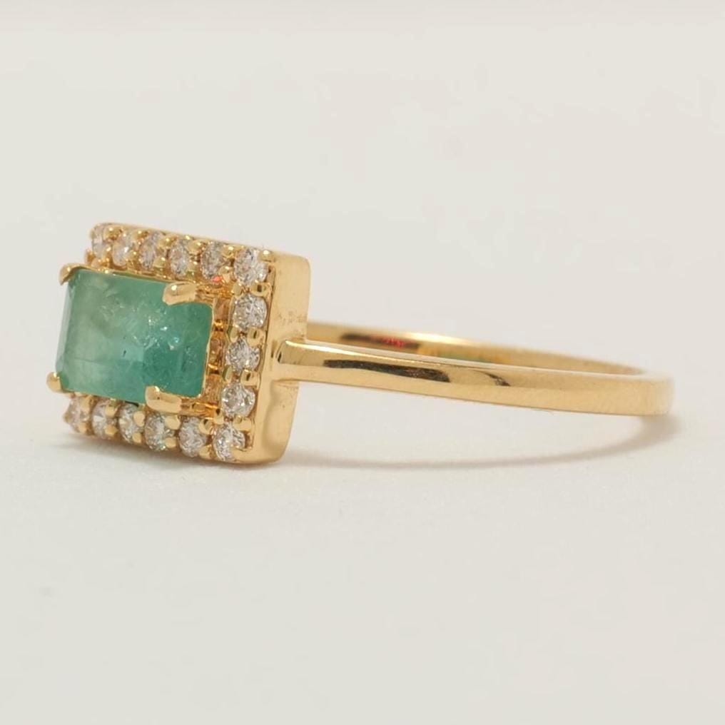 Halo Emerald Diamond Ring, Gemstone Engagement Ring, 14K Solid Gold, Natural Diamond,  Bridal Promise Ring, Minimalist Jewelry, Gift For Her