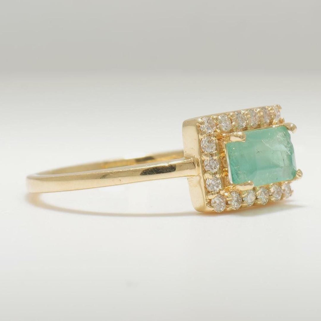 Halo Natural Emerald Diamond Bridal Ring: 14K Solid Gold Gemstone Promise Jewellery, Certified Jewelry