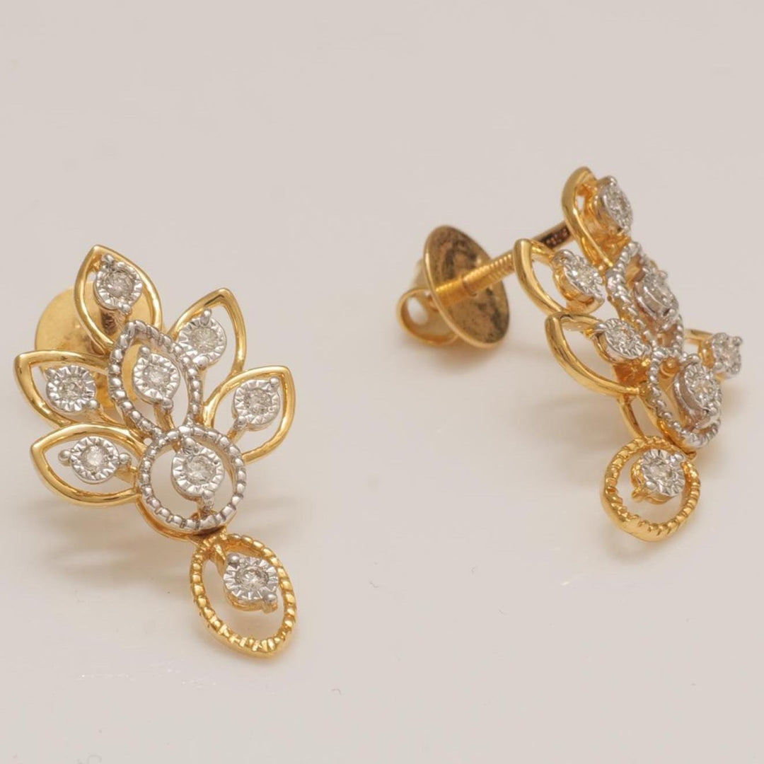 Floral Diamond Drop Earrings, 14k Solid Gold, Natural Diamonds, Illusion Set, Leaf Design, Dangle Earrings, Statement Jewelry, Gift for Her