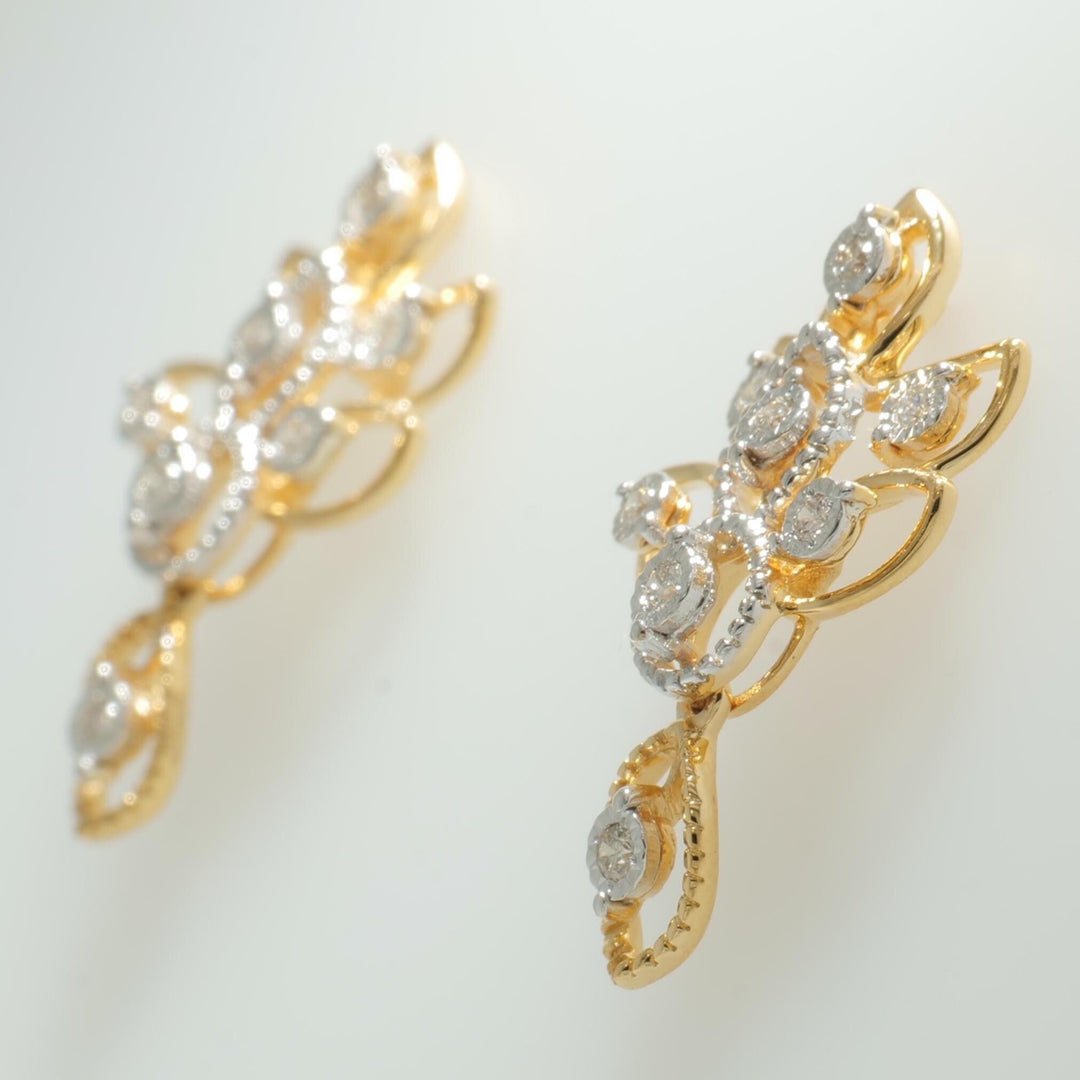 Floral Diamond Drop Earrings, 14k Solid Gold, Natural Diamonds, Illusion Set, Leaf Design, Dangle Earrings, Statement Jewelry, Gift for Her