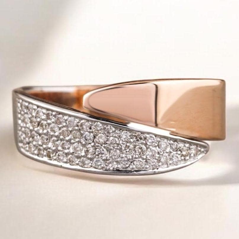 Wrap Diamond Cuff Ring, 14K Solid Gold Band, Open Twisted Band Ring, Natural Diamonds, Two-Toned Statement Ring, Cocktail Ring, Gift For Her