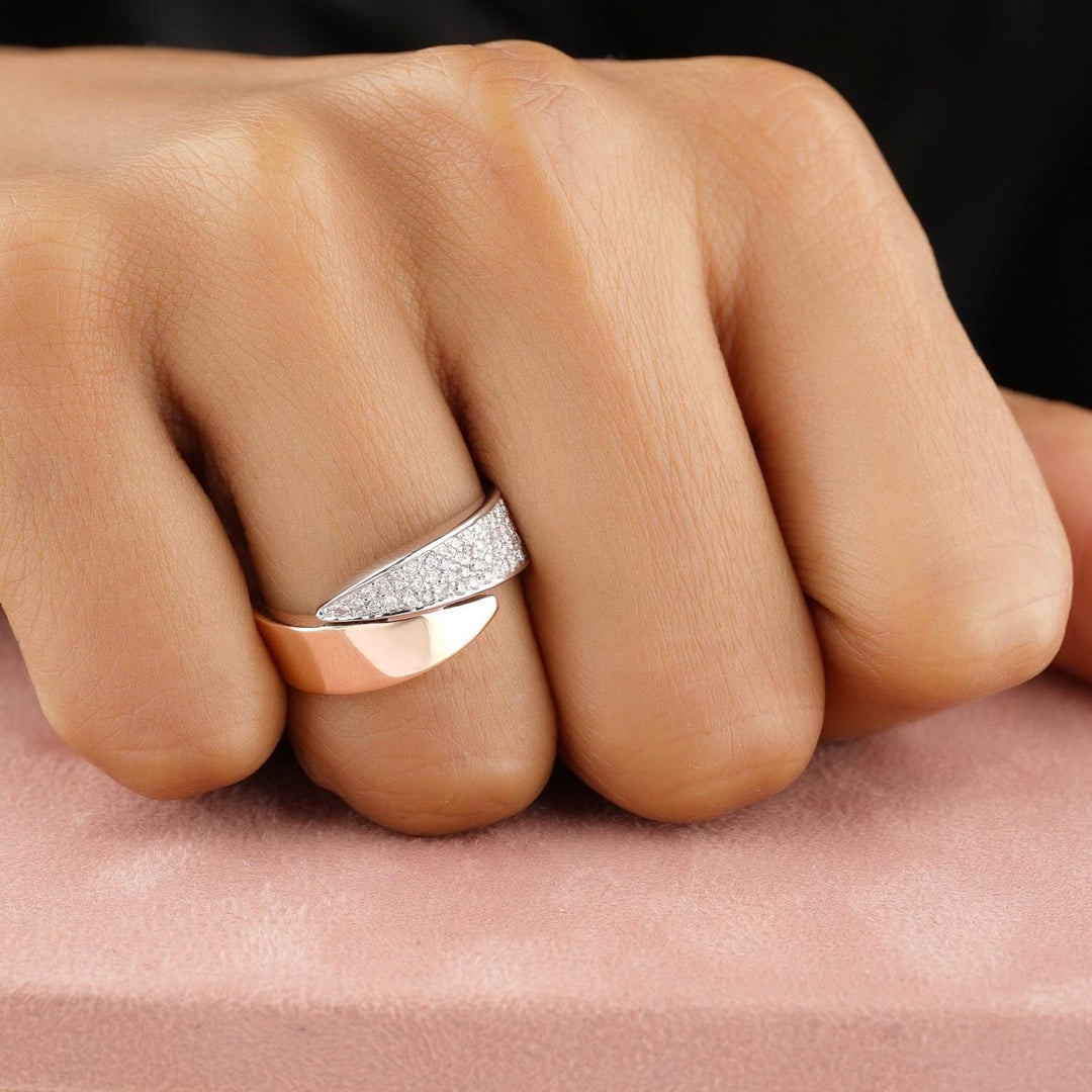 Wrap Diamond Cuff Ring, 14K Solid Gold Band, Open Twisted Band Ring, Natural Diamonds, Two-Toned Statement Ring, Cocktail Ring, Gift For Her