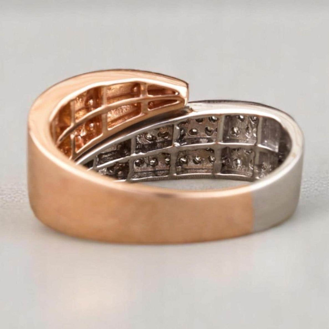 Wrap Diamond Cuff Ring, 14K Solid Gold Band, Open Twisted Band Ring, Natural Diamonds, Two-Toned Statement Ring, Cocktail Ring, Gift For Her