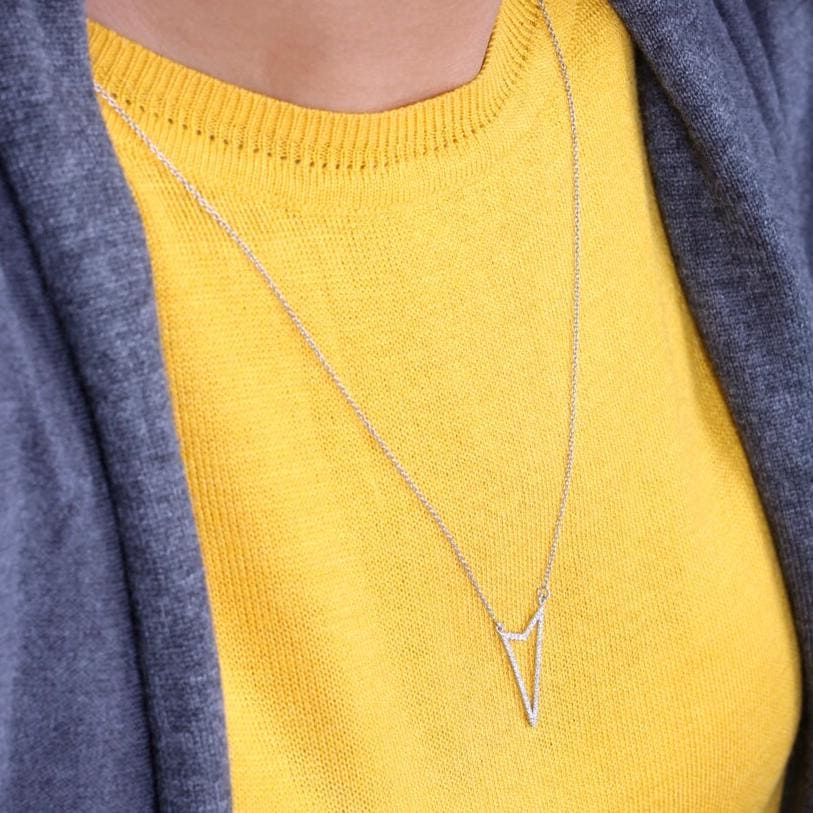 Triangle Diamond Necklace, 14k Solid Gold Diamond Arrow necklace, Natural Diamonds, Layering Solid, Gift For Her