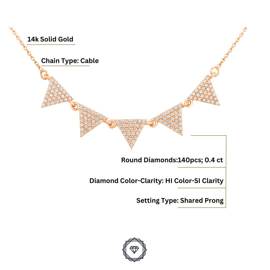 Triangle Diamond Necklace, 14k Solid Gold, Natural Diamonds, Layering Necklace, , Everyday Geometric Jewelry Gift For Her