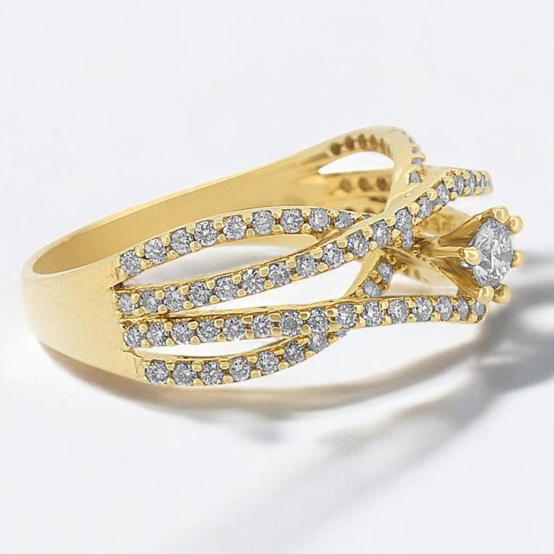 Criss Cross Solitaire Engagement Ring, 14k Solid Gold, Natural Diamonds, Twisted Band Statement Ring, Wedding Bridal Ring, Gift For Her