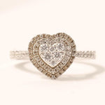Load image into Gallery viewer, Heart Natural Diamond Cluster Proposal Ring: 14k Solid Gold Double Halo Promise Jewellery, Certified Jewelry
