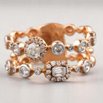 Load image into Gallery viewer, Round &amp; Baguette Halo Natural Diamonds Ring: 14k Solid Gold Double Band Bezel Eternity Jewellery, Certified Jewelry
