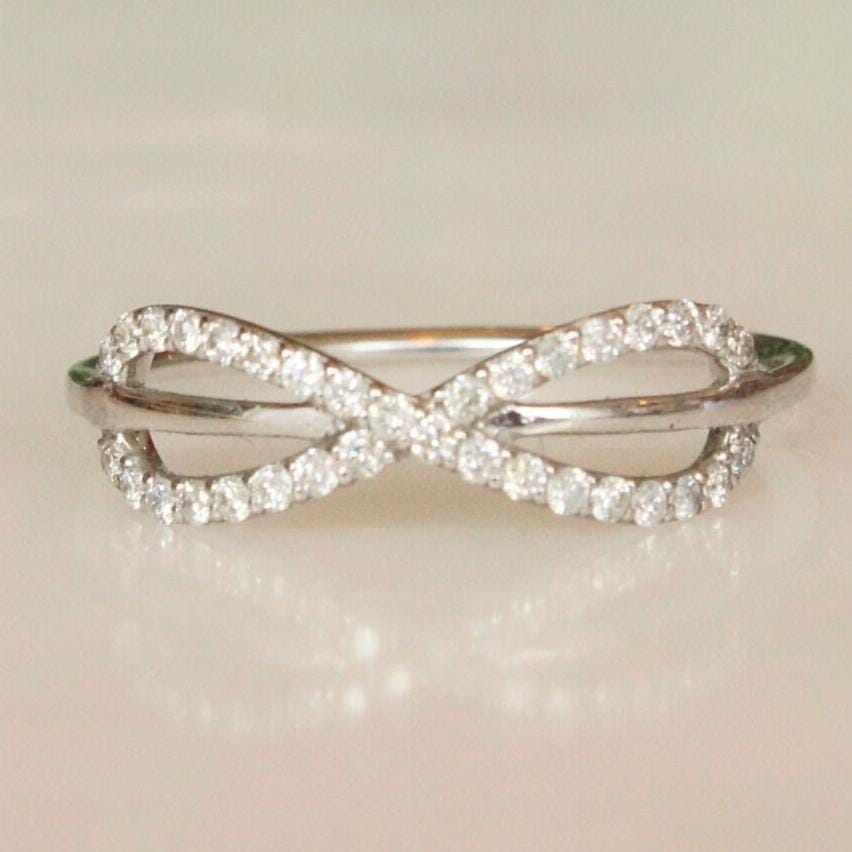 Criss Cross Infinity Diamond Ring, 14k Solid Gold, Natural Diamonds, Everyday Stackable Jewelry, Gift For Her