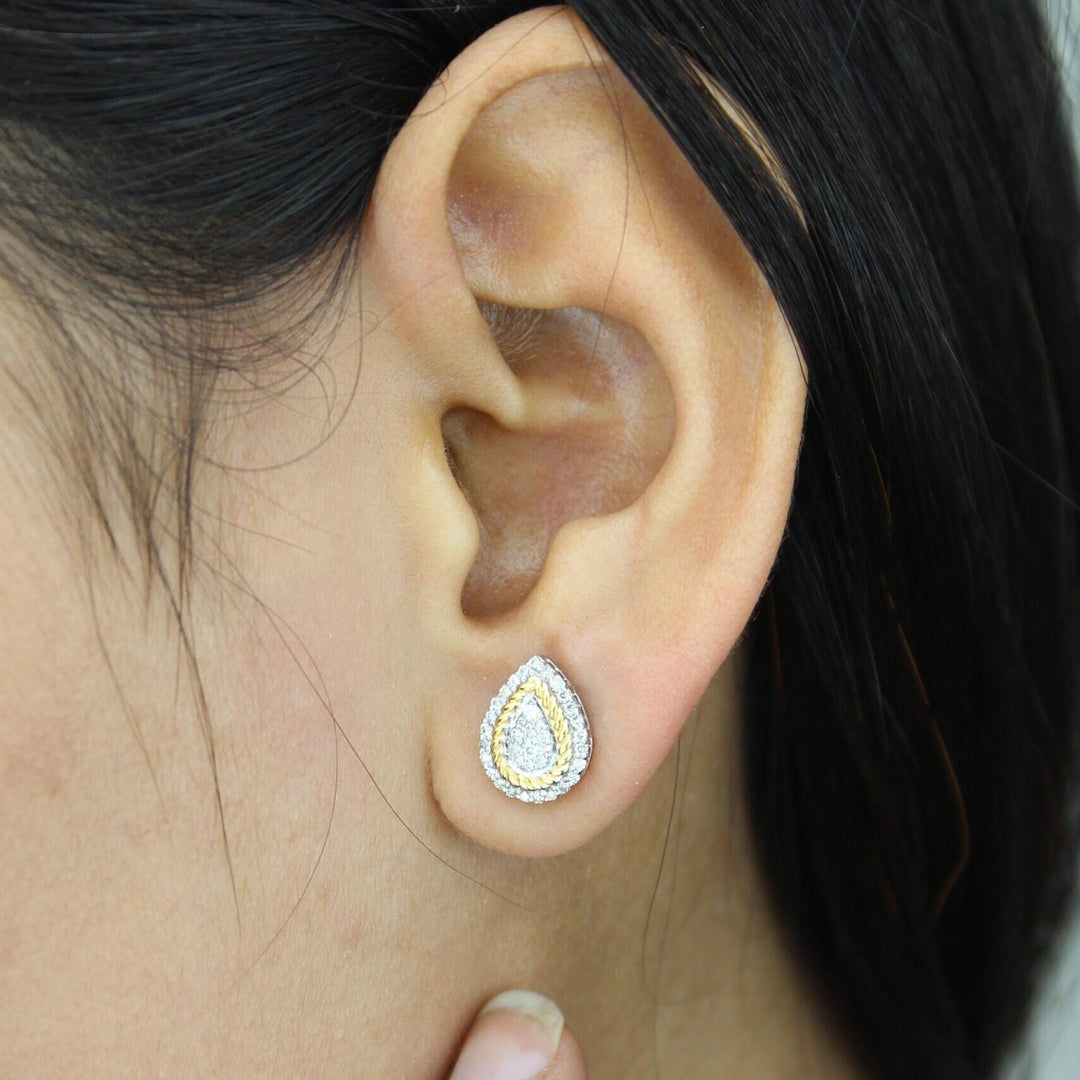 Pear Shaped Coiled Design Stud Earrings, 14K Solid Gold, Natural Earrings, , Everyday Jewelry Gift For Her