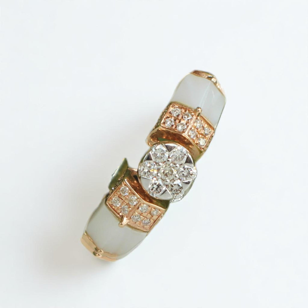 Mother of Pearl Diamond Ring In 14k Solid Gold, Illusion Setting With Natural Diamonds, Gift for Women Gift For Her