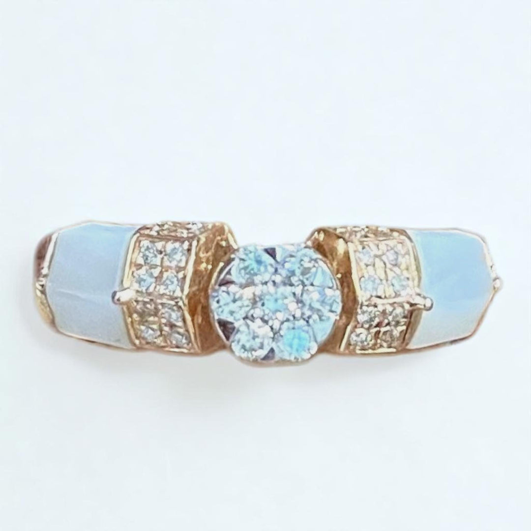 Mother of Pearl Diamond Ring In 14k Solid Gold, Illusion Setting With Natural Diamonds, Gift for Women Gift For Her