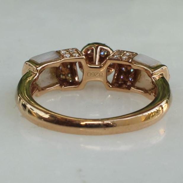 Mother of Pearl Diamond Ring In 14k Solid Gold, Illusion Setting With Natural Diamonds, Gift for Women Gift For Her