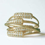 Load image into Gallery viewer, Criss Cross Diamond Ring In 14k Solid Gold Featuring Multiple Thin Gold Lines Ring With Natural Diamonds, Gift For Her
