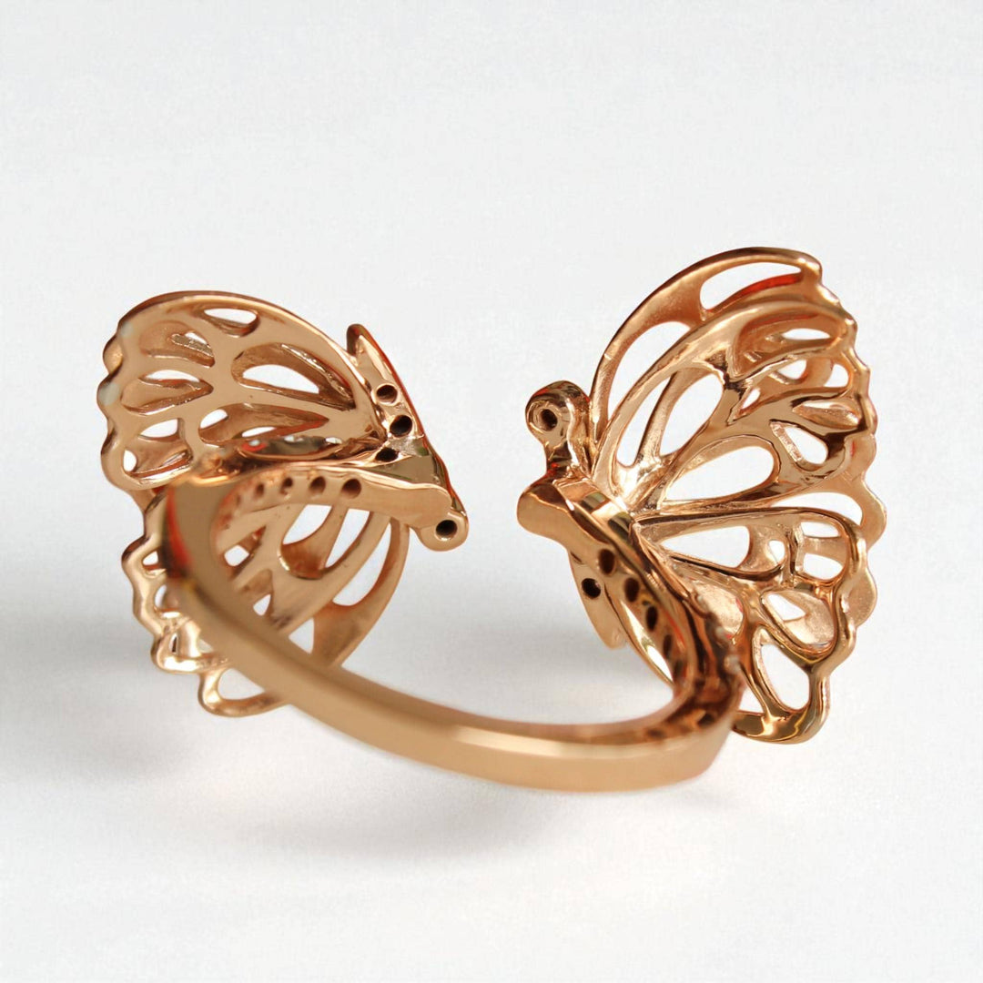 Butterfly Diamond Ring In 14K Solid Gold, Filigree Ring With Natural Diamonds, Gift For Her