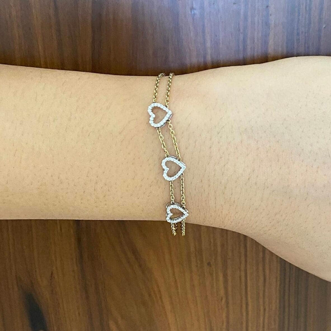 Heart Diamond Bracelet In 14k Solid Gold, Love Bracelet With Natural Diamonds, Gift for Women, Everyday Stackable Jewelry Gift For Her
