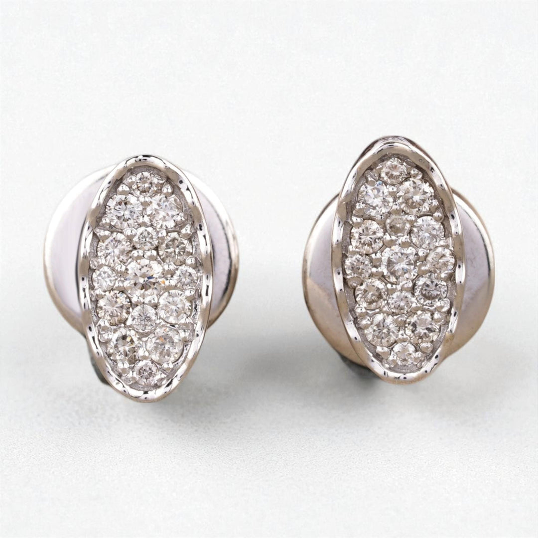 Diamond Oval Stud Earrings, 14K Solid Gold, Natural Diamonds, Anniversary Gift, , Minimalist Everyday Jewelry Gift For Her