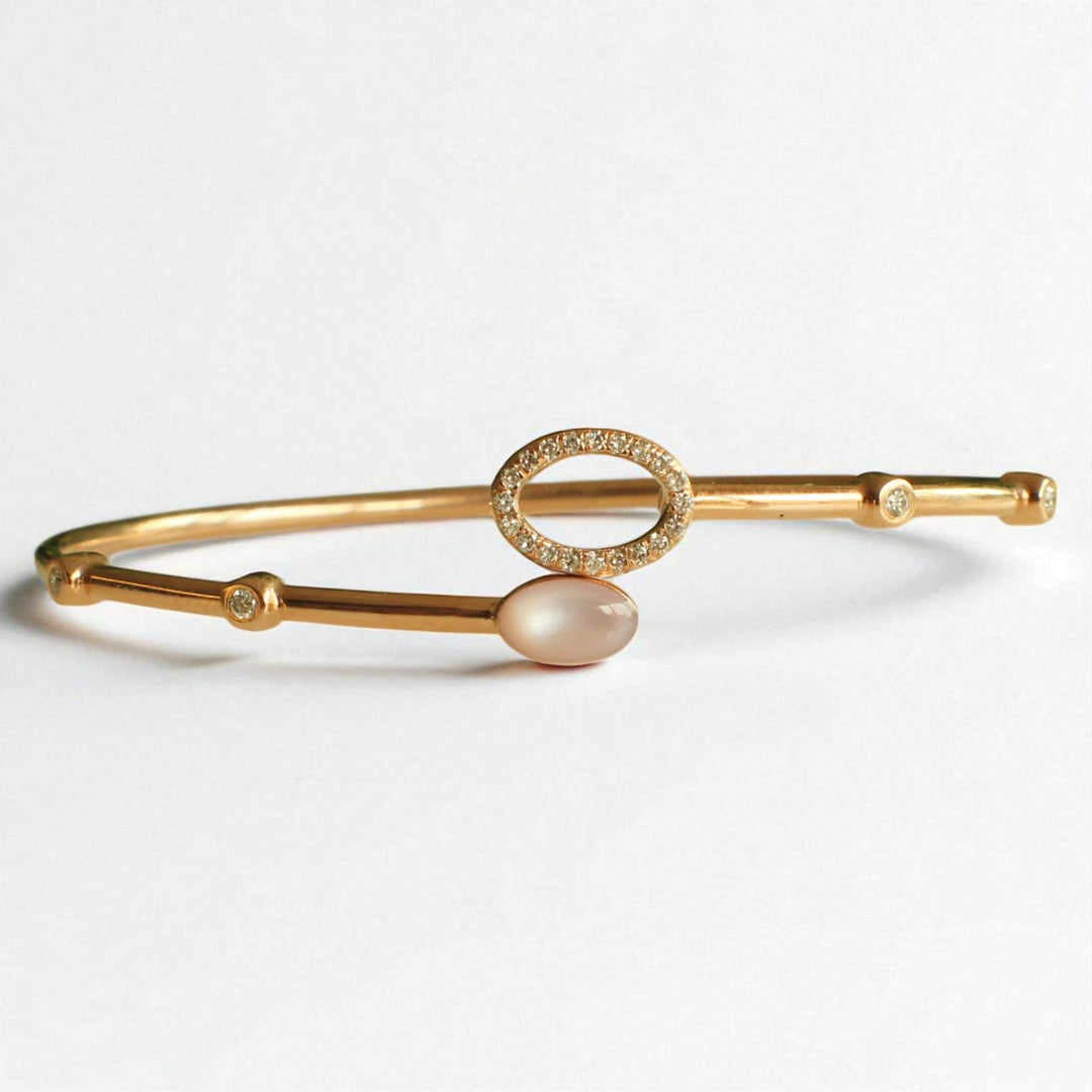 Ellipse Dual Styling Diamond Bracelet, 14k Solid Gold, Natural Diamonds, Mother Of Pearl, Gift For Her