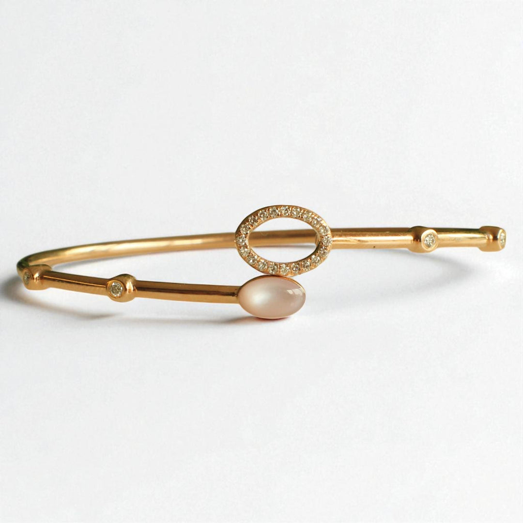 Ellipse Dual Styling Diamond Bracelet, 14k Solid Gold, Natural Diamonds, Mother Of Pearl, Gift For Her