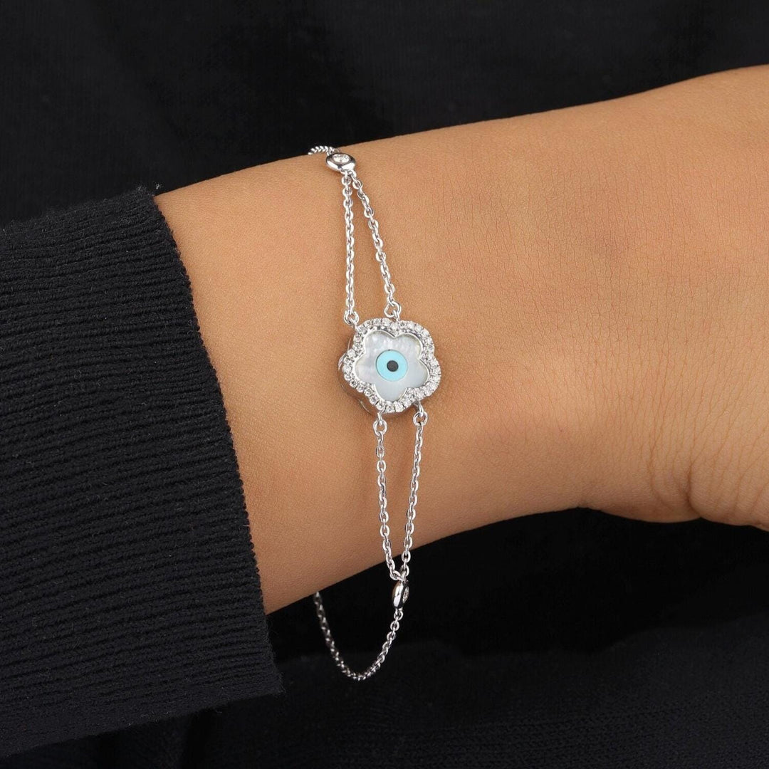 Evil Eye Charm Diamond Bracelet, Evil Eye Stone, 14k Solid Gold, Natural Diamonds, , Protection Jewelry Gift For Her