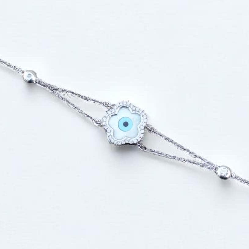 Evil Eye Charm Diamond Bracelet, Evil Eye Stone, 14k Solid Gold, Natural Diamonds, , Protection Jewelry Gift For Her