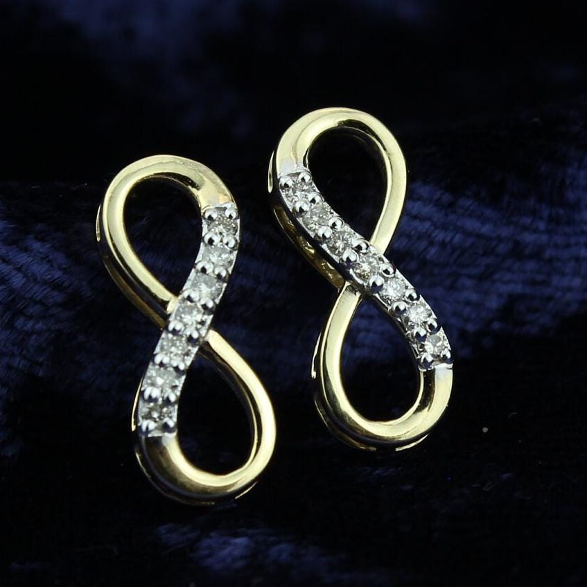 Infinity Stud Diamond Earrings, Natural Diamonds, 14k Solid Gold, , Everyday Wear Minimalist Jewelry Gift For Her