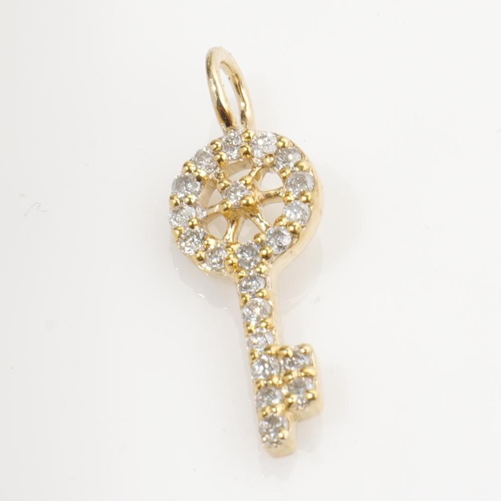 Key Diamond Charm Pendant, 14k Solid Gold, Natural Diamonds, Tiny Key Necklace, Lucky Watch charm, CHRISTMAS SALE