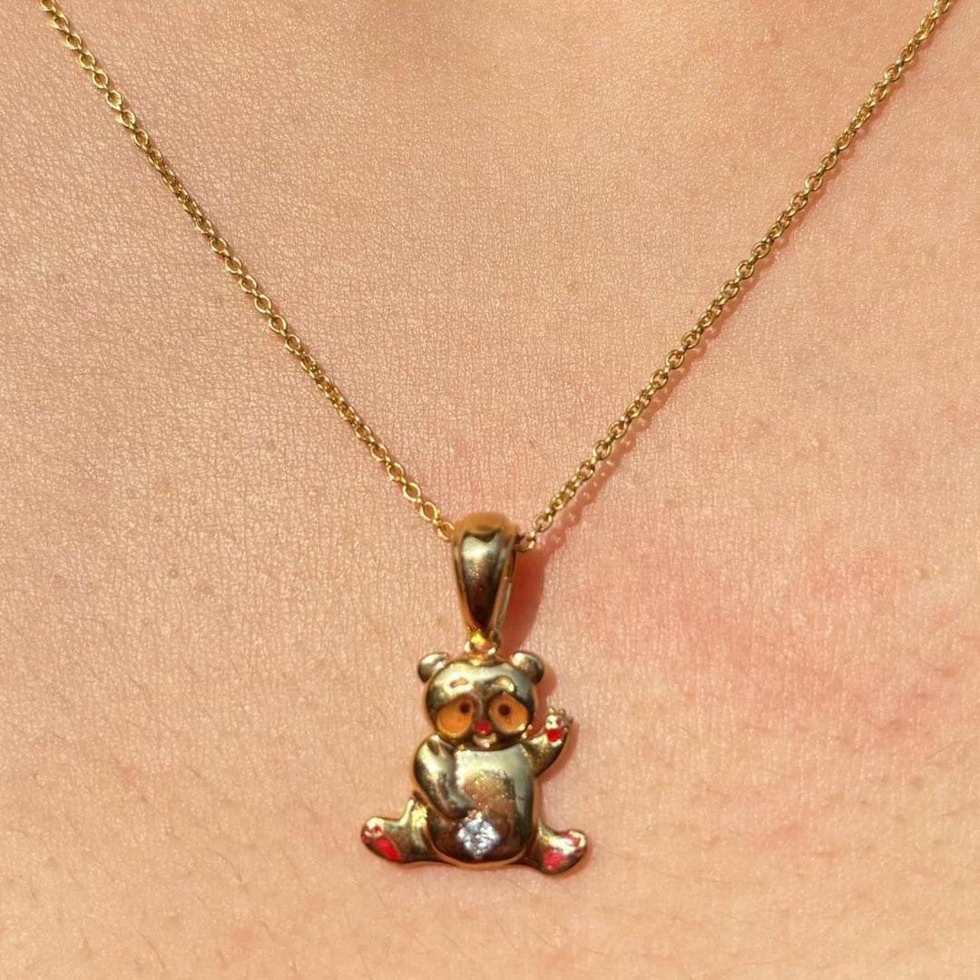 Panda Charm Diamond Pendant, 14k Solid Gold, Natural Diamonds, Animal Jewelry, Gift For Her