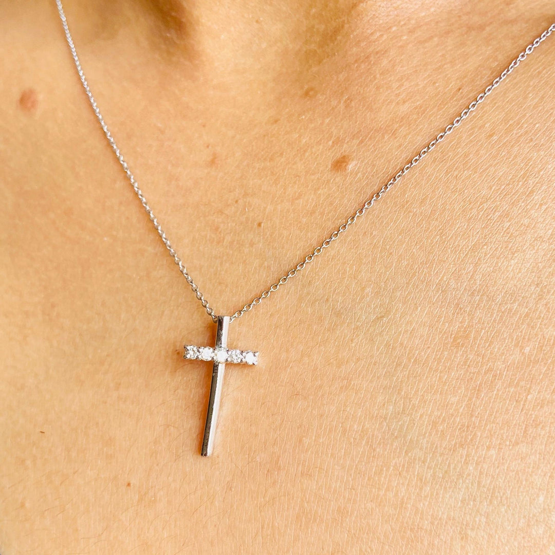 Diamond Cross Pendant, 14k Solid Gold, Natural Diamonds, Religious Jewelry With Adjustable Chain, Everyday Faith Necklace