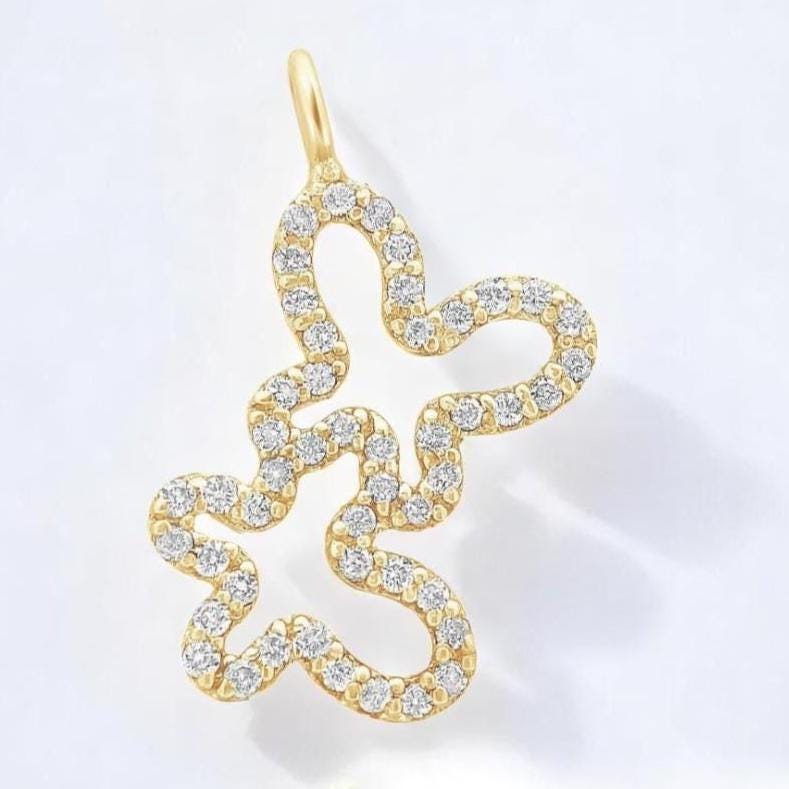 Butterfly Charm Diamond Pendant, 14k Solid Gold, Natural Diamonds, Abstract Wing Charm, Animal Jewelry, Everyday Stacking Necklace