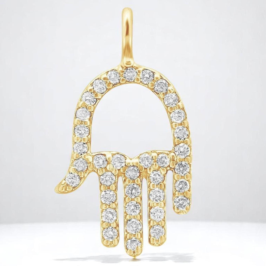 Hamsa Hand Diamond Charm Pendant, 14k Solid Gold, Natural Diamonds, Everyday Protection Bracelet, Minimalist Necklace, Stackable Jewelry