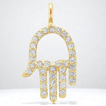 Load image into Gallery viewer, Hamsa Hand Diamond Charm Pendant, 14k Solid Gold, Natural Diamonds, Everyday Protection Bracelet, Minimalist Necklace, Stackable Jewelry
