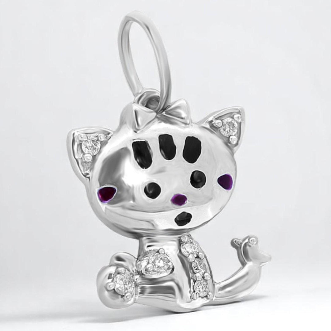 Cat Diamond Charm Pendant, 14k Solid Gold, Natural Diamonds, Enamel Kitten Necklace, Everyday Minimalist Charm, Stacking Animal Jewelry