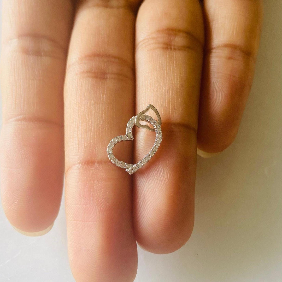 Diamond Heart Pendant Necklace, 14k Solid Gold, Natural Diamonds, Everyday Stackable Jewelry, Minimalist Stacking Pendant