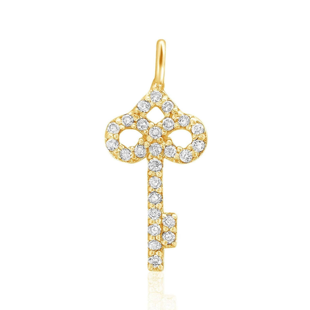 Key Diamond Charm Pendant, 14k Solid Gold, Natural Diamonds, Everyday Minimalist Jewelry, Stacking Necklace, Certified Jewelry