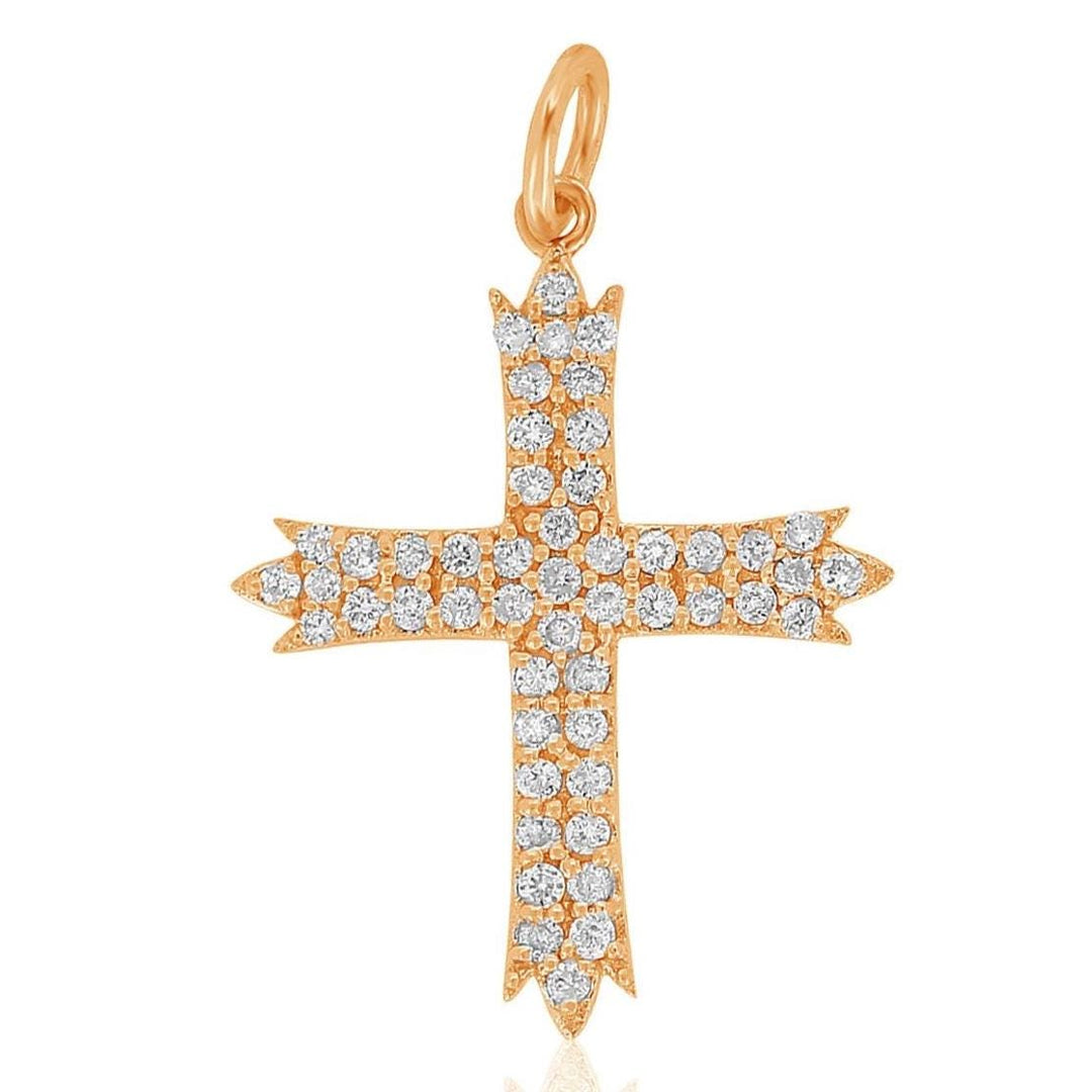 Diamond Cross Pendant, 14k Solid Gold, Natural Diamonds, Religious Charm With Adjustable Chain,  Minimalist Everyday Jewelry