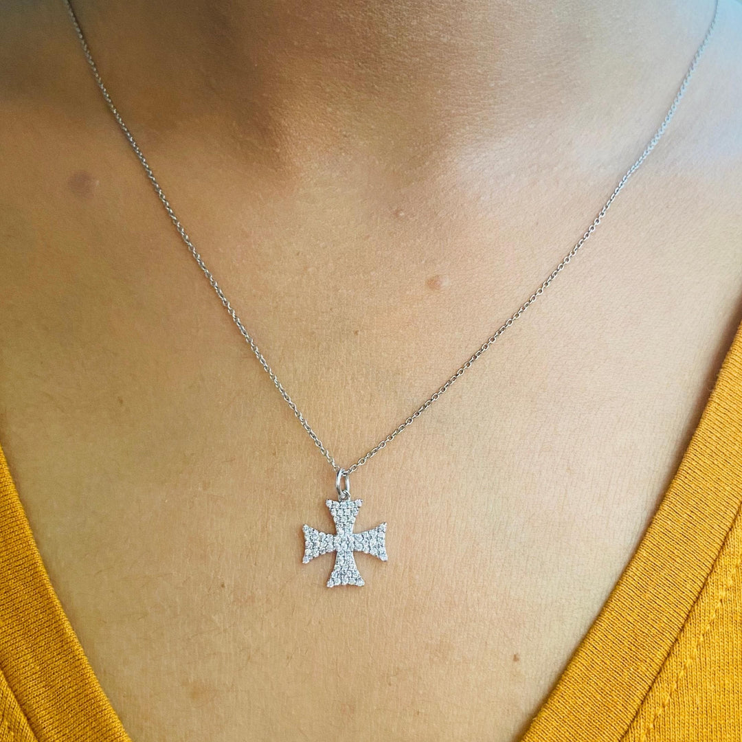 Diamond Cross Pendant, 14k Solid Gold, Natural Diamonds, Crusader Cross Necklace With Adjustable Chain, Everyday Minimalist Jewelry