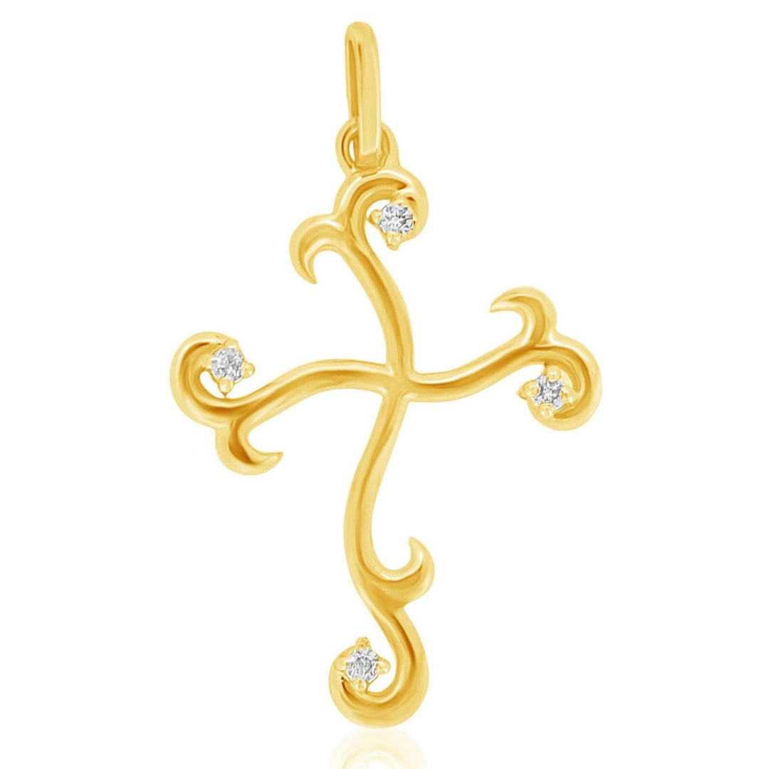Diamond Cross Pendant, 14k Solid Gold, Natural Diamonds, Scroll Cross Necklace With Adjustable Chain, Everyday Minimalist Jewelry