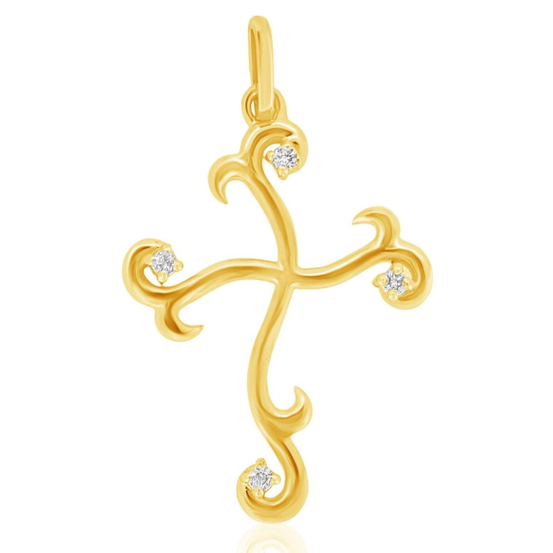 Diamond Cross Pendant, 14k Solid Gold, Natural Diamonds, Scroll Cross Necklace With Adjustable Chain, Everyday Minimalist Jewelry
