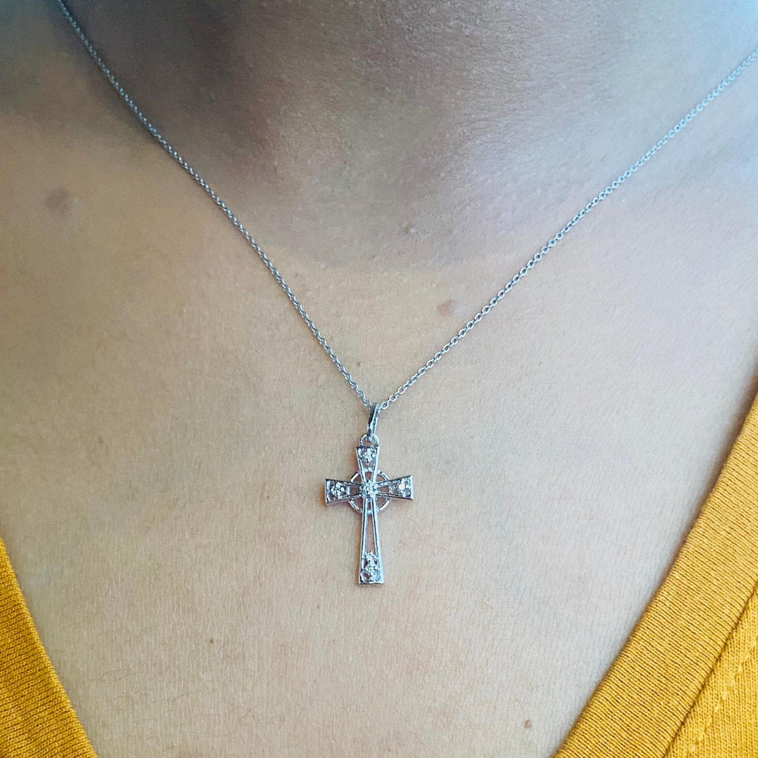 Diamond Celtic Cross Pendant, 14k Solid Gold, Natural Diamonds, Religious Necklace With Adjustable Chain, Everyday Minimalist Jewelry