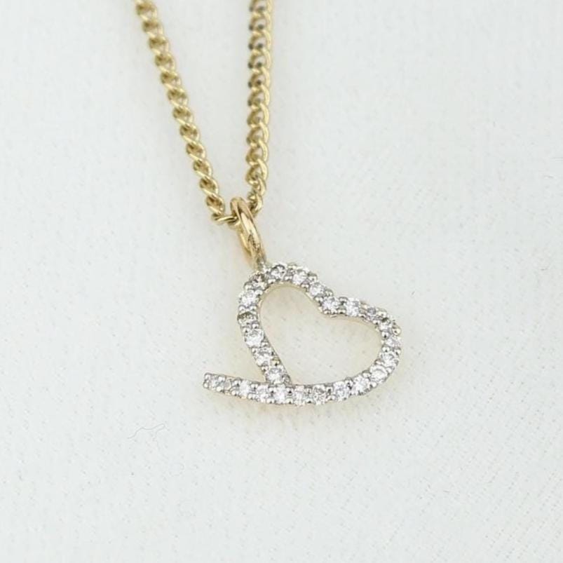 Heart Diamond Charm Pendant, 14k Solid Gold, Natural Diamonds, Open Heart Love Necklace, Everyday Minimalist Jewelry, Layering Necklace