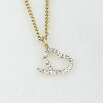 Heart Diamond Charm Pendant, 14k Solid Gold, Natural Diamonds, Open Heart Love Necklace, Everyday Minimalist Jewelry, Layering Necklace