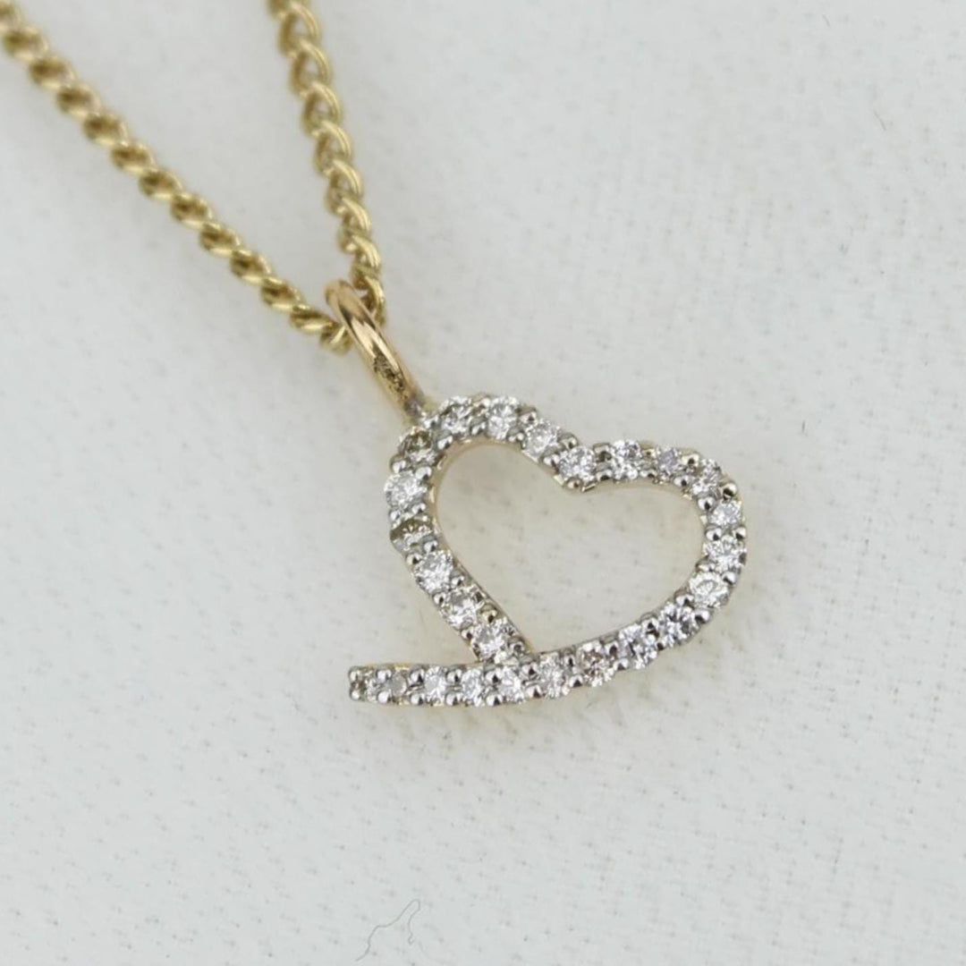 Heart Diamond Charm Pendant, 14k Solid Gold, Natural Diamonds, Open Heart Love Necklace, Everyday Minimalist Jewelry, Layering Necklace
