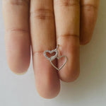 Load image into Gallery viewer, Double Heart Gold Charm Pendant, 14k Solid Gold, Natural Diamonds, Intertwined Love Necklace, Everyday Minimalist Jewelry
