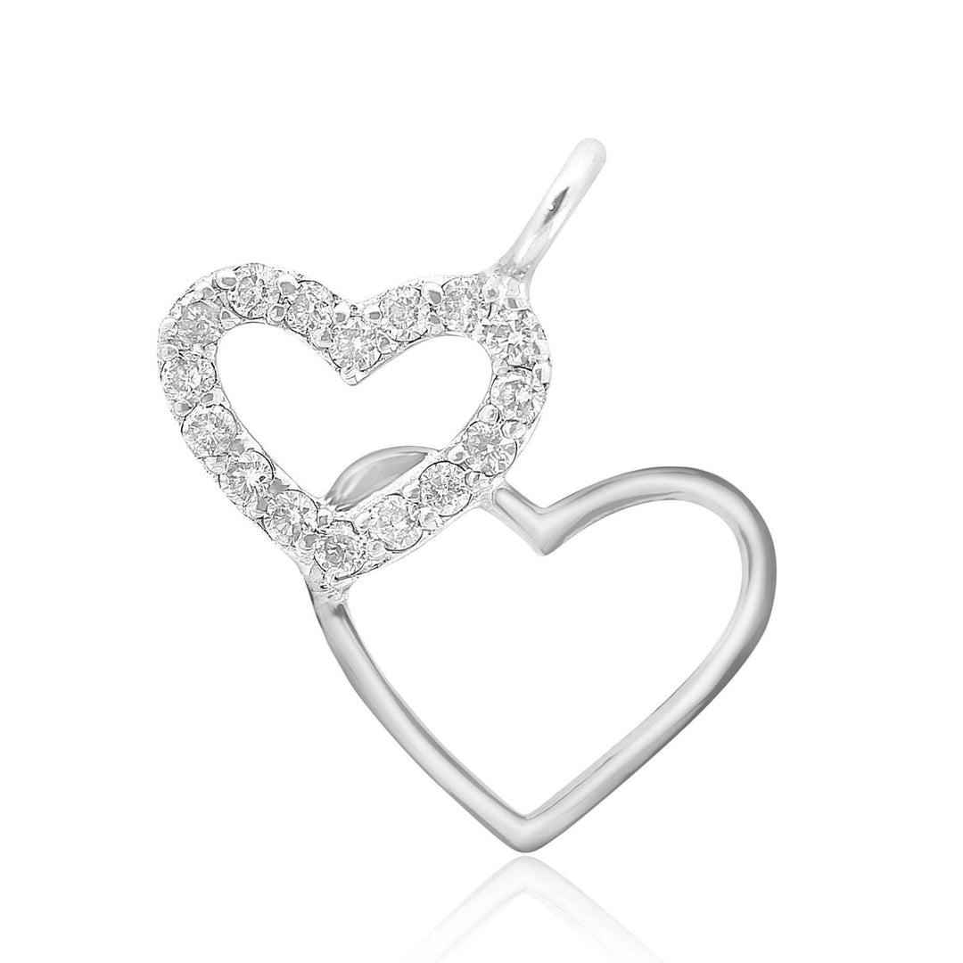 Double Heart Gold Charm Pendant, 14k Solid Gold, Natural Diamonds, Intertwined Love Necklace, Everyday Minimalist Jewelry