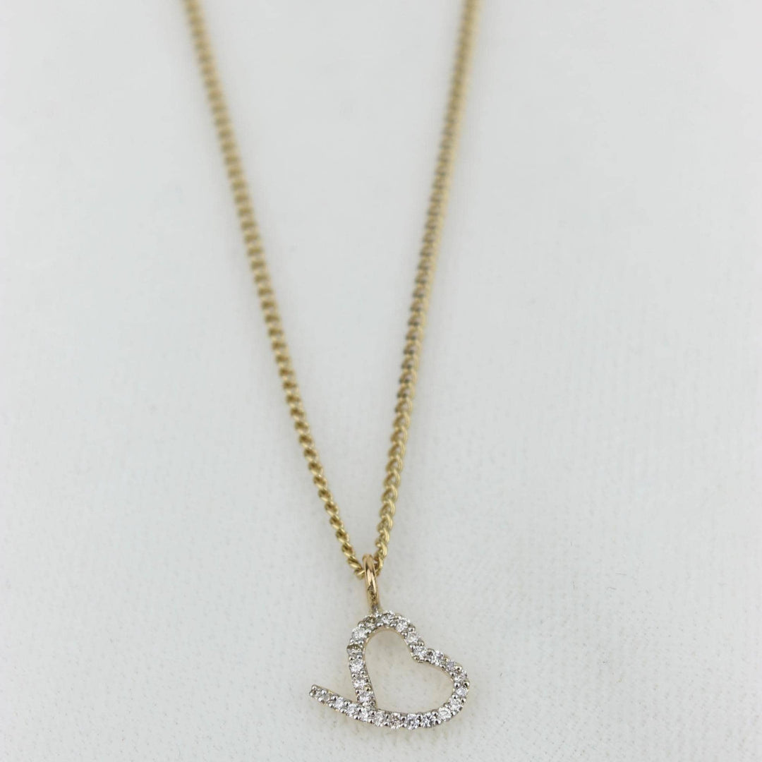 Heart Diamond Charm Pendant, 14k Solid Gold, Natural Diamonds, Open Heart Love Necklace, Everyday Minimalist Jewelry, Layering Necklace