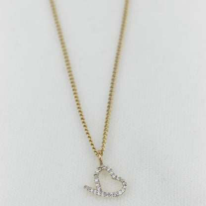 Heart Diamond Charm Pendant, 14k Solid Gold, Natural Diamonds, Open Heart Love Necklace, Everyday Minimalist Jewelry, Layering Necklace