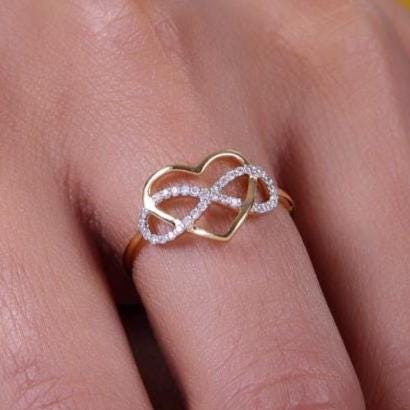 Infinity Heart Diamond Ring, 14k Solid Gold, Natural Diamonds, Proposal Love Ring, , Everyday Jewelry Gift For Her